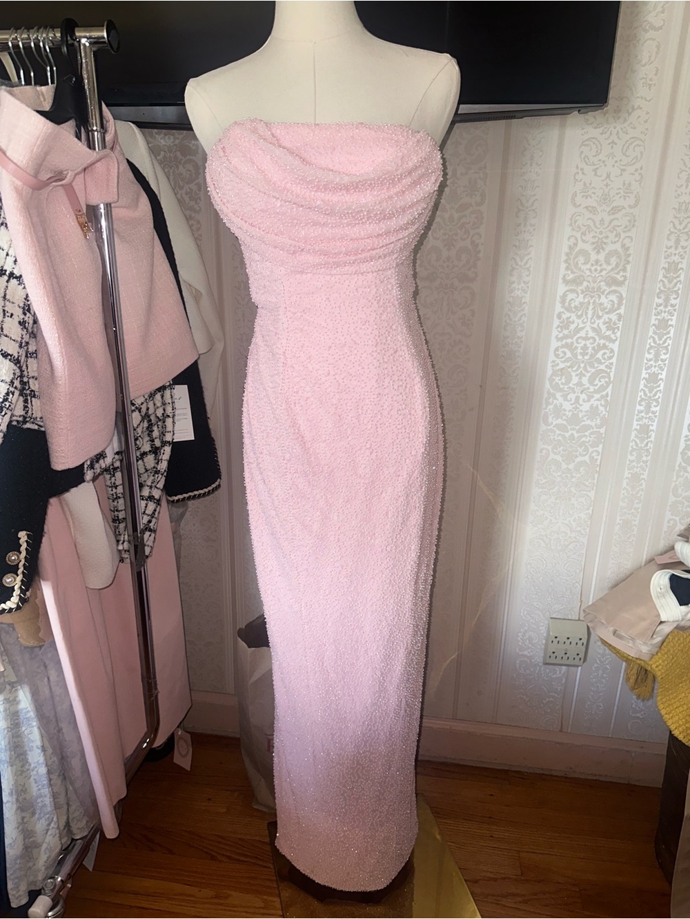oh Polly
Embellished Bandeau Cowl Neck Maxi Dress in Blush
